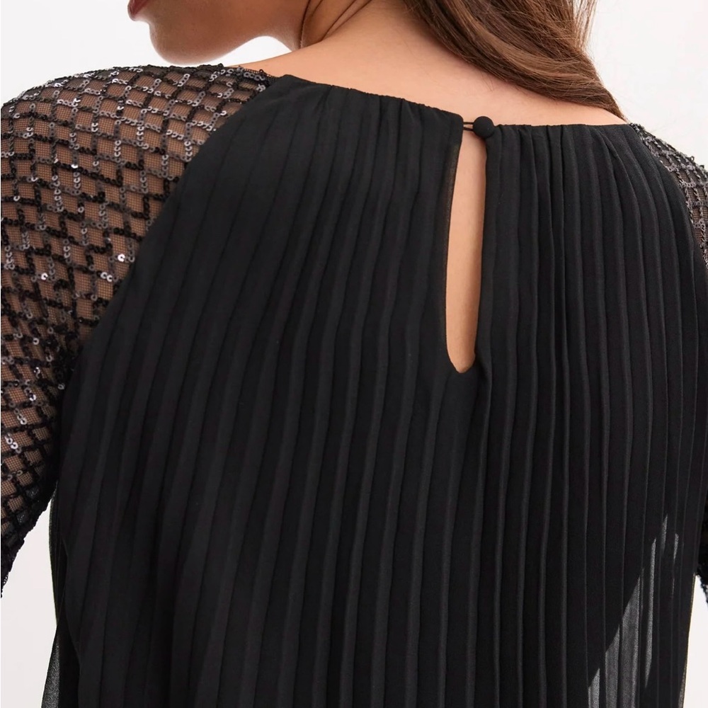 Joseph Ribkoff Black Pleated Midi Dress with Sequin Sleeves - Picture 15 of 15